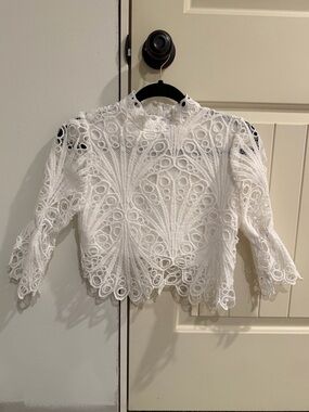 White Lace Crochet Mock-Neck Women's Top